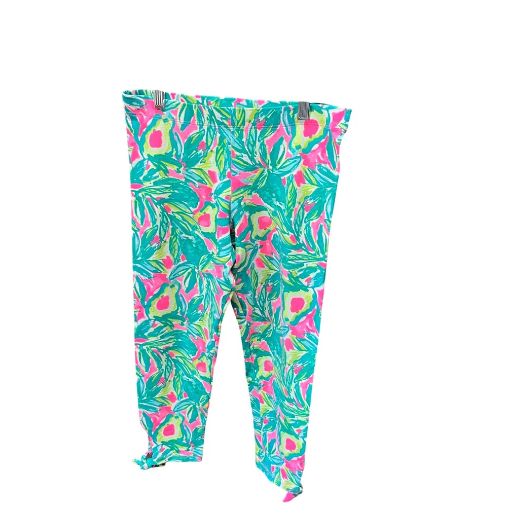 Lilly Pulitzer Girls XL Capri Leggings Pink Green Print Tie Hem Activewear‎